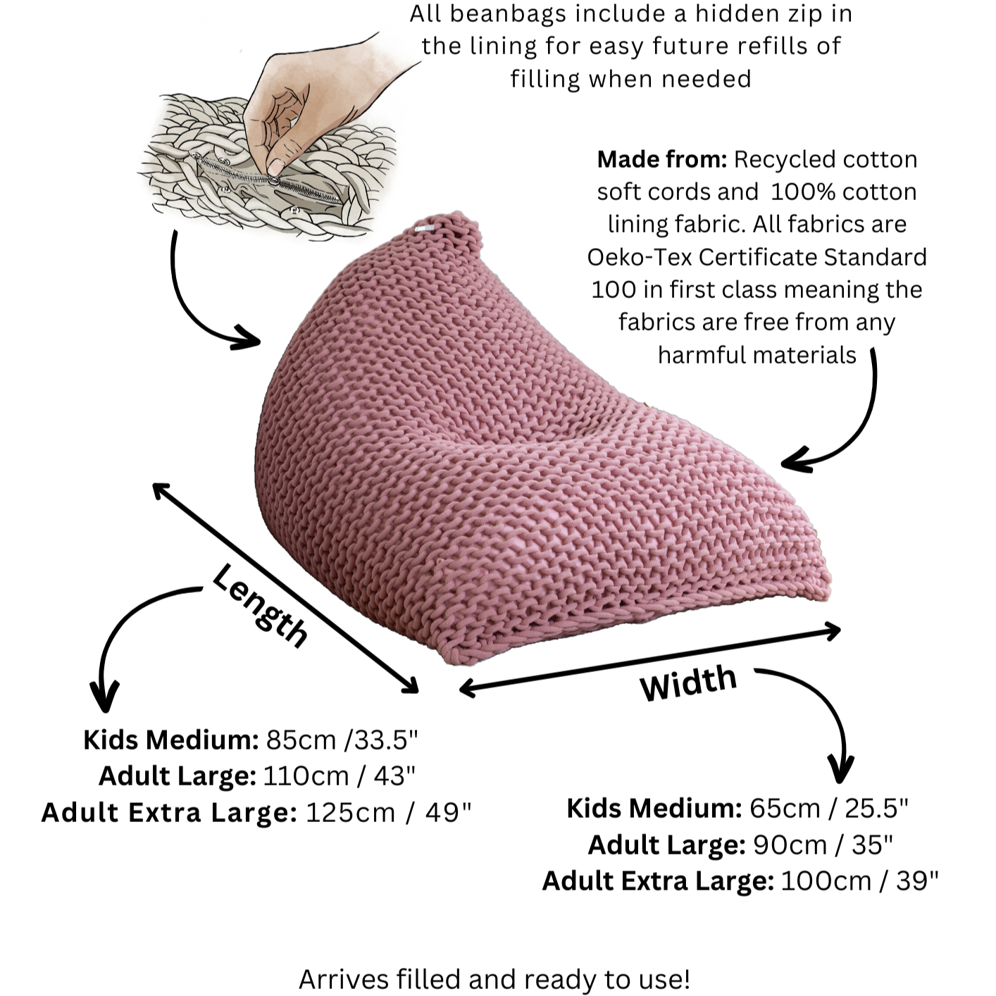 Adult Knitted Bean Bag Chair Lounger With Filling
