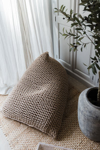 chunky knitted beanbag in beige colour