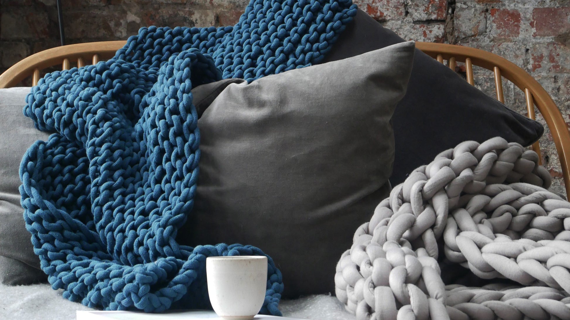 chunky knitted cotton blanket