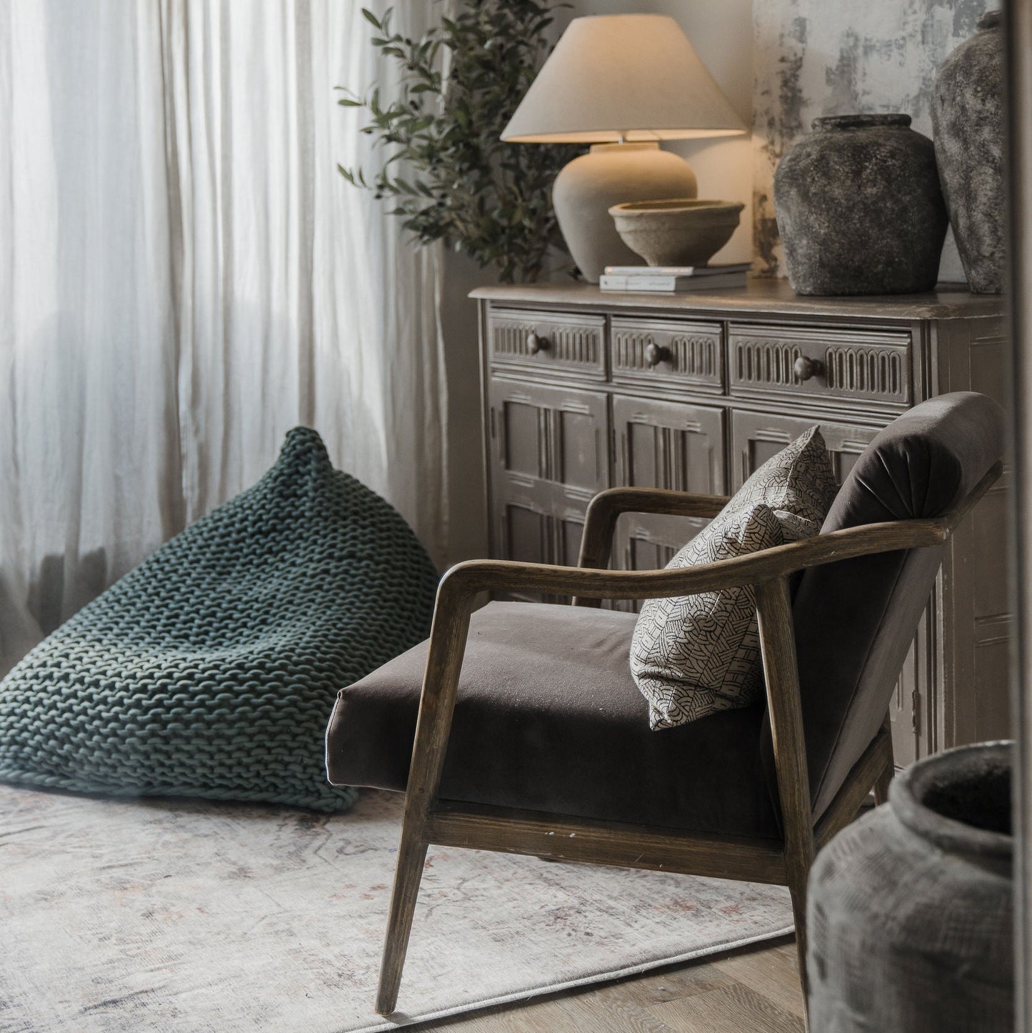 bean bag chair in earthy tone home setting