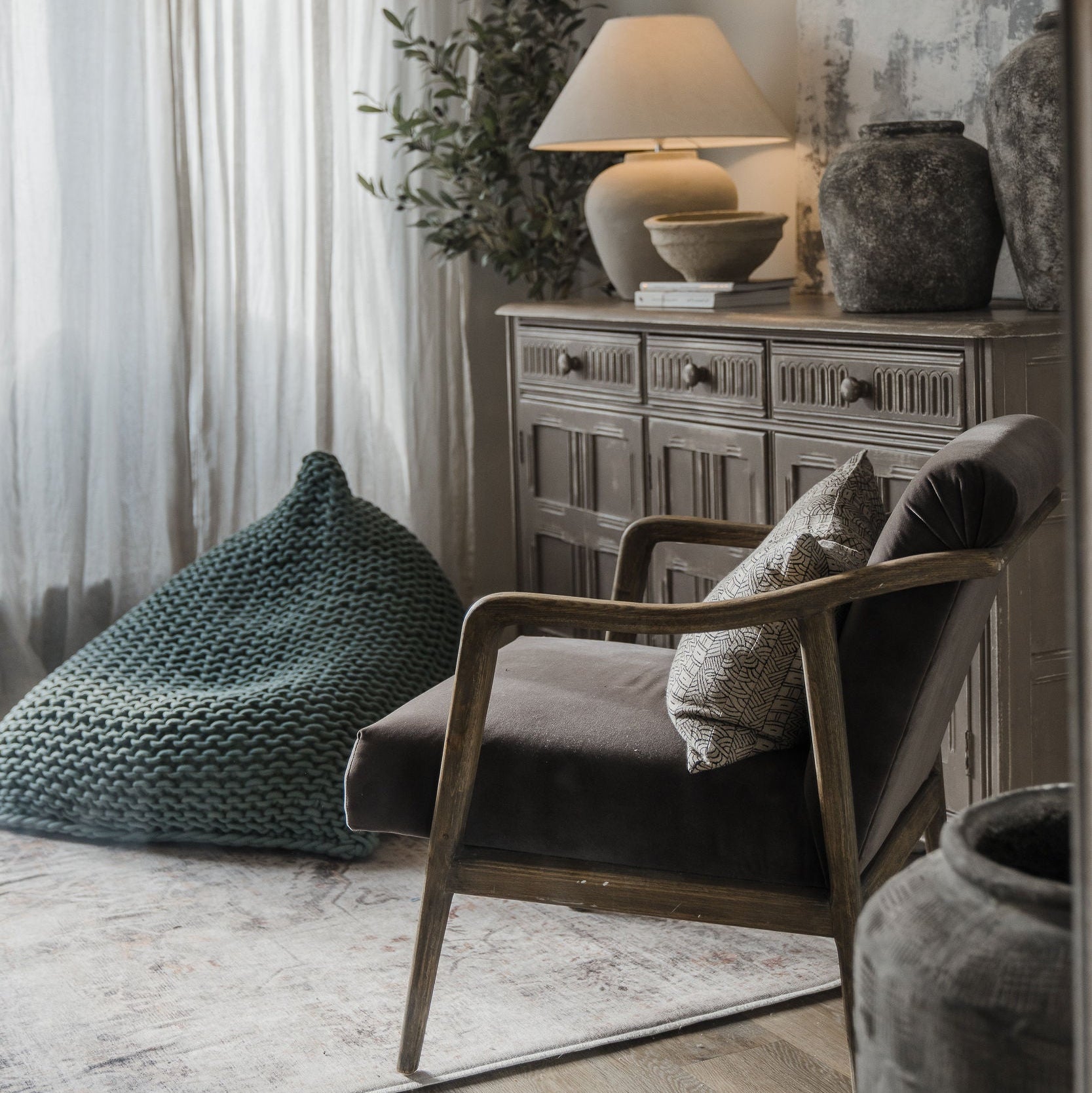 bean bag chair in earthy tone home setting